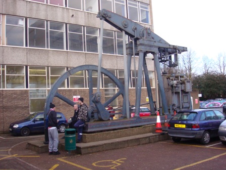 Clapham Road Beam Engine as displayed in the car park of Bedford College.