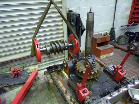 Lifting clear, the crank shaft and worm assembly.
