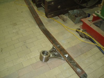 A new paddle wheel spoke with bearing housing ready for welding.  Eight of these were required.