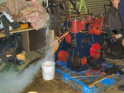 The 'Reliant' steering engine, during a test run, under steam.