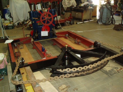 Steering simulation under construction, showing the chains and quadrant which will control the rudder.