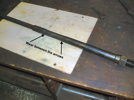 One of the valve rods showing the substantial wear to part of the diameter