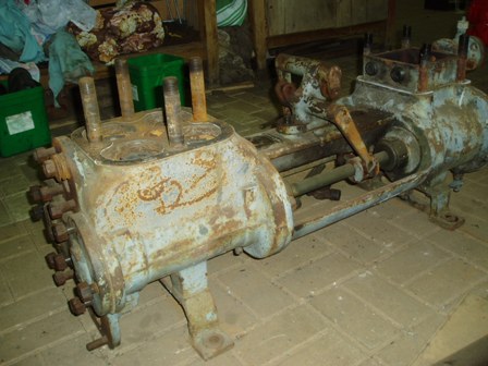 Worthington pump, in a rusty state and partly dismantled.